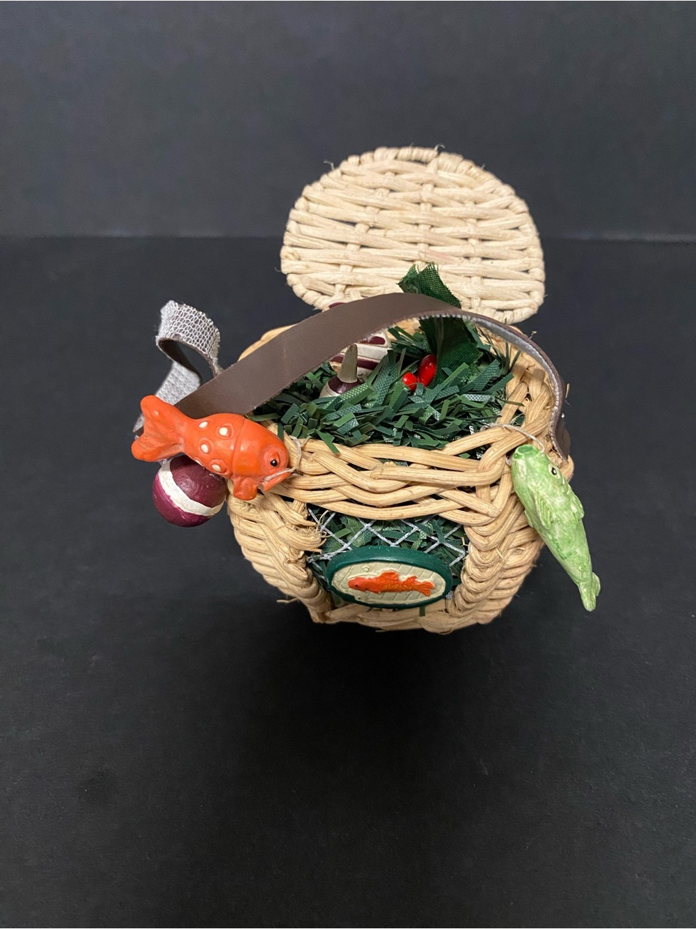 Woven wicker  Mini Basket with Fish Charms , ornament- Natural & Orange